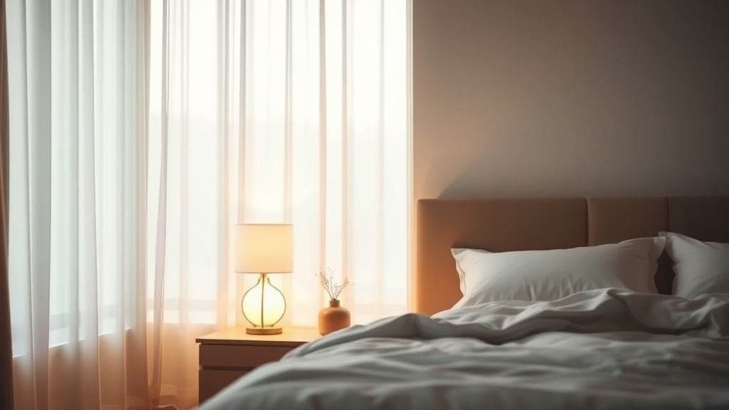 침대 옆 은은한 스탠드 조명이 배치되어 편안한 분위기를 조성하는 침실 인테리어