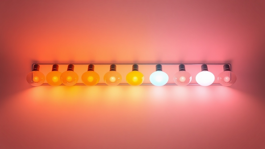 따뜻한 오렌지색부터 차가운 푸른색까지 변화하는 LED 조명의 색온도 스펙트럼 비교 이미지